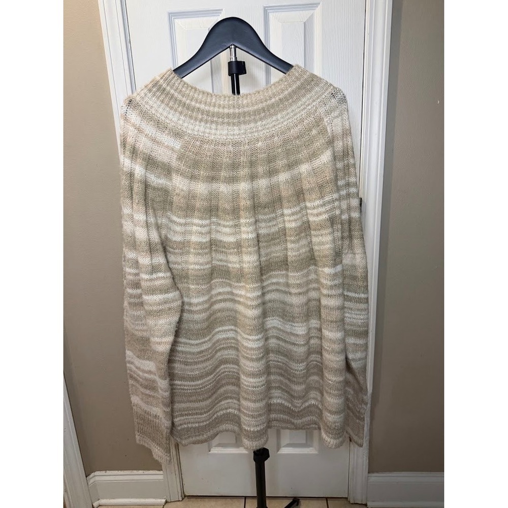 Knox Rose Womens 3X Beige Cream Striped Knit Long Sleeve Pullover Sweater